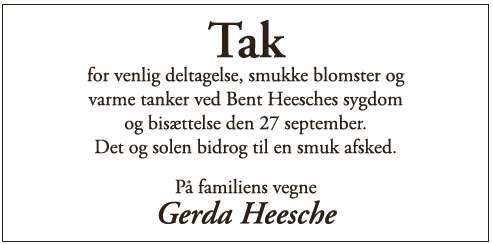 Bent Heesches - Takkeannonce