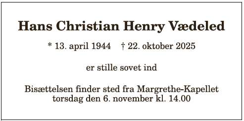 Hans Christian Henry Vædeled - 121038934