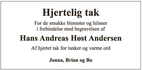 Hans Andreas Høst Andersen - Tak