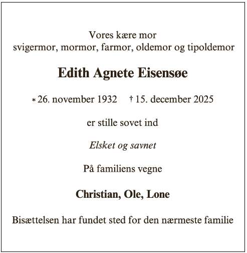 Edith Agnete Eisensøe - 69874