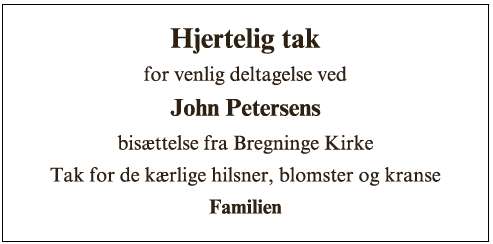 John Petersen - Takannonce