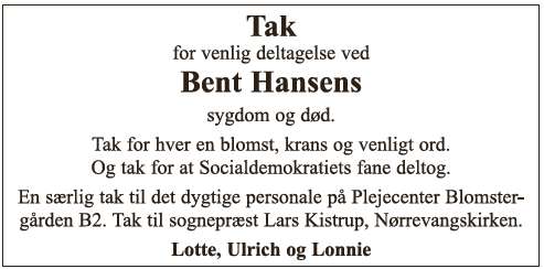 Bent Hansen - Takkeannonce