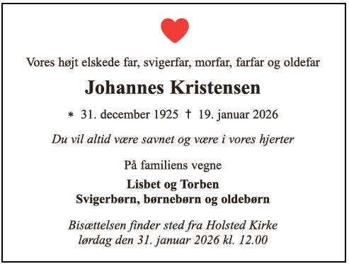 Dødsannonce - Johannes Kristensen