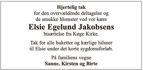 Elsie Egelund Jakobsen - Takkeannonce