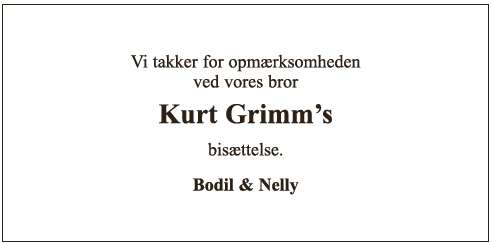 Kurt Grimm - Takkeannonce