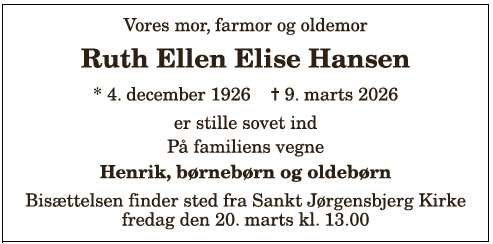 Ruth Ellen Elise Hansen - 1210404189