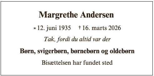 Margrethe Andersen ID: 72915
