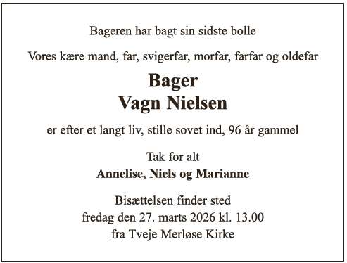 Vagn Nielsen - dødsannonce