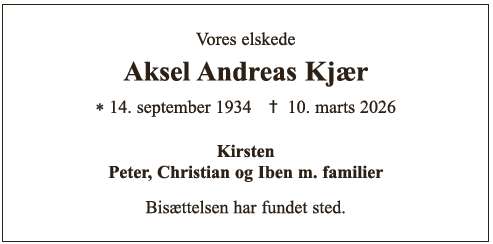 Dødsannonce - Aksel Christian Kjær