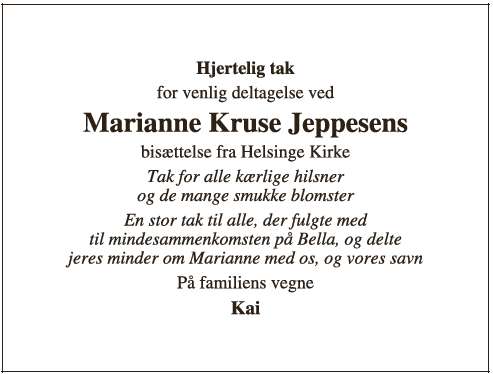 Marianne Kruse Jeppesen - Takkeannonce
