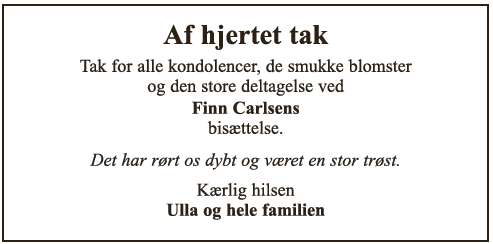 Takkeannonce Finn Carlsen