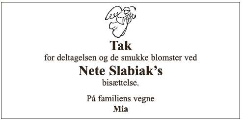 Nete Slabiak - takkeannonce