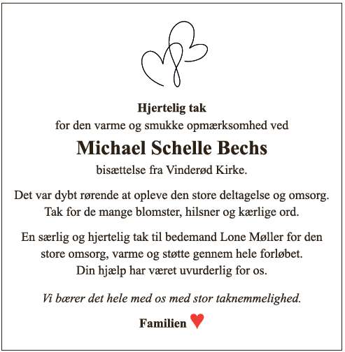 Michael Schelle Bech, takkeannonce