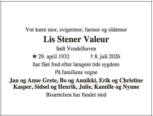 Lis Stener Valeur
