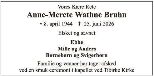 Anne-Merete Wathne Bruhn-Dødsannonce