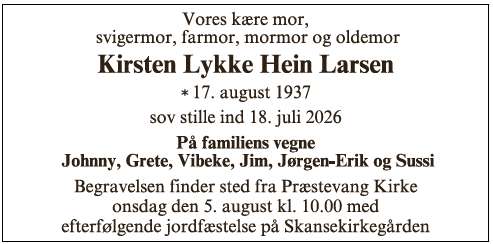 Kirsten Lykke Hein Larsen - ID: 76786