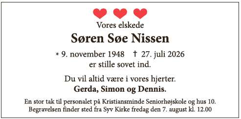 Dødsannonce - Søren Søe Nissen