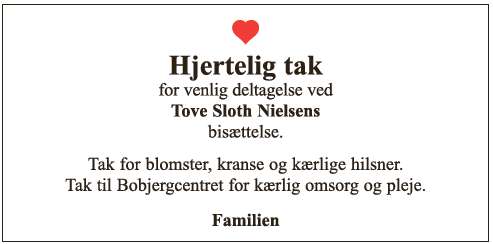 Tove Sloth Nielsen takannonce