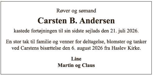 Dødsannonce - Carsten B. Andersen