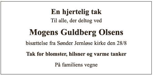 Mogens Guldberg Olsen/takkeannonce