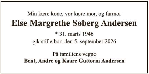 Dødsannonce - Else Margrethe Andersen
