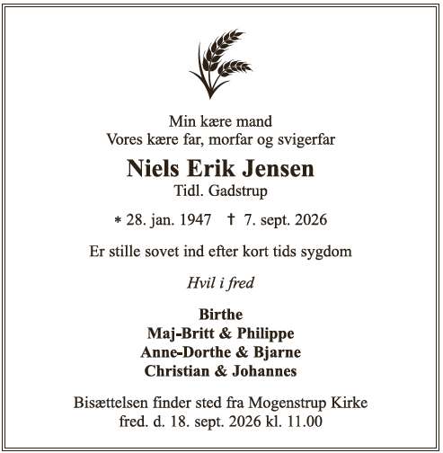 Dødsannonce - Niels Erik Jensen