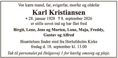 Dødsannonce - Karl Kristiansen