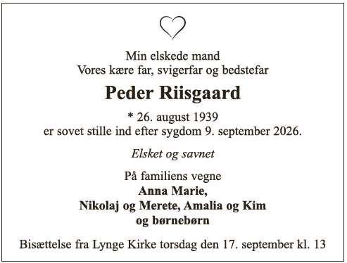 Dødsannonce - Peder Riisgaard