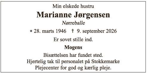 Dødsannonce - Marianne Jørgensen