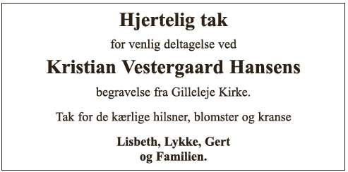 Kristian Vestergaard Hansen - Tak